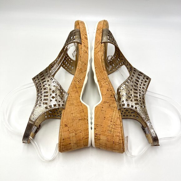 Vaneli Womens Size 11.5 Metallic‎ Gold Perforated Wedges Sandals Shoes - Picture 7 of 13